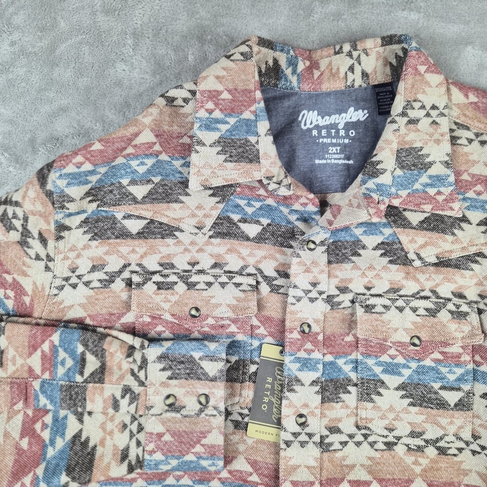 Wrangler Retro Shirt Jacket Mens 2XT Premium Southwestern Aztec Snap Western NEW